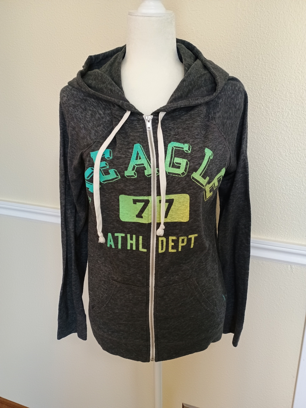 American Eagle Outfitters Charcoal Heather Zippered Hoodie